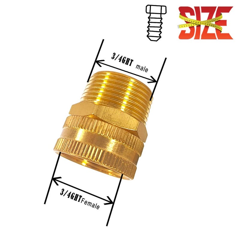 YOUHO Brass Garden Female Hose Fitting Connector, 3/4 GHT Female x 3/4 GHT Male, Garden Hose Connectors Garden Pipe Joint Extension Repair Fitting 2PCS - Image 2